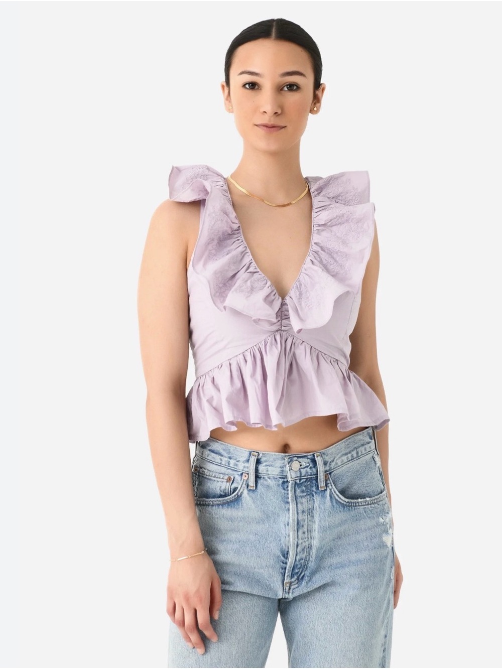 Cleobella Vega Lavender Ruffle V-Neck Crop Camisole